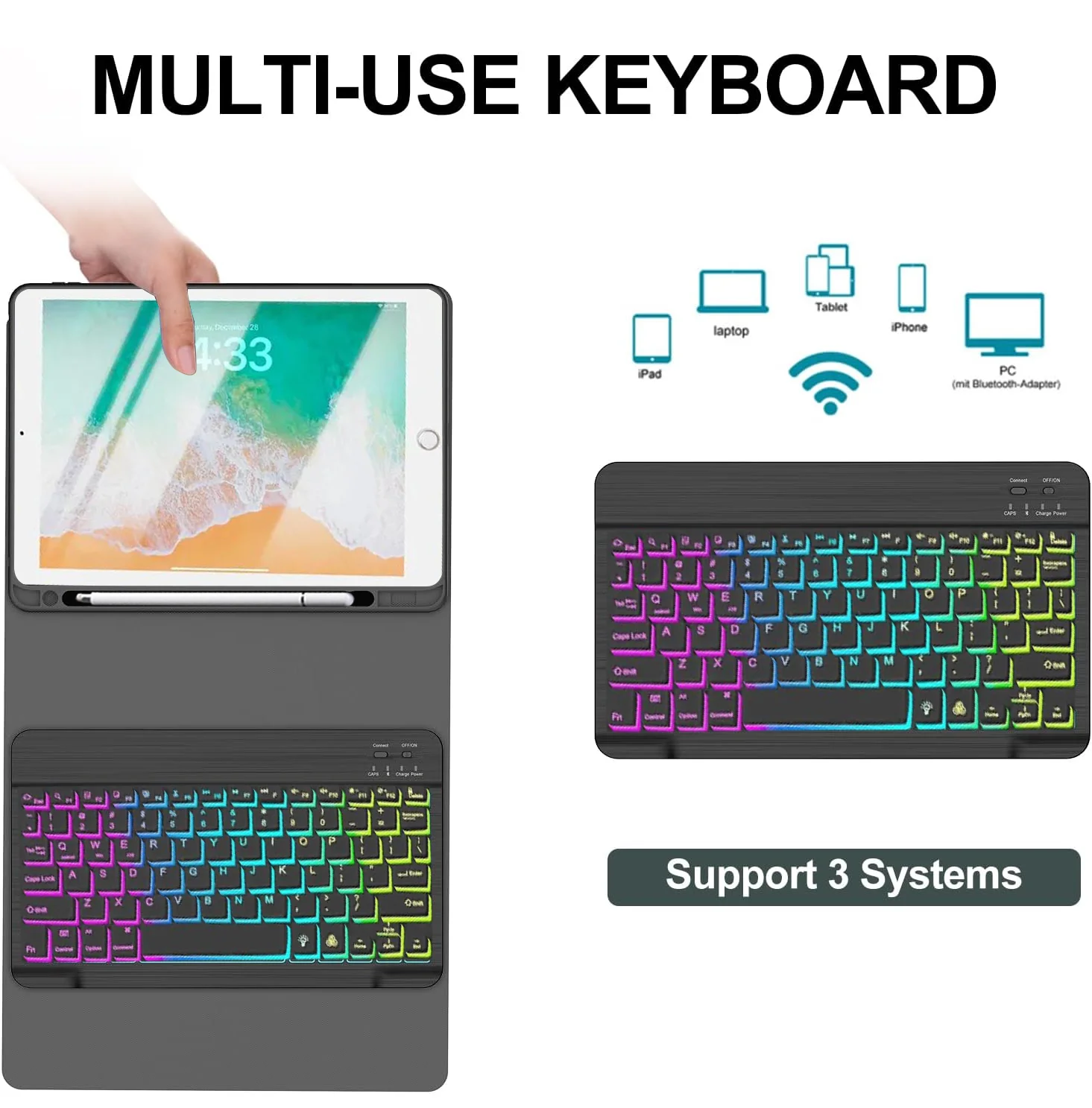 Wireless Detachable Keyboard Case with Mouse and Stylus