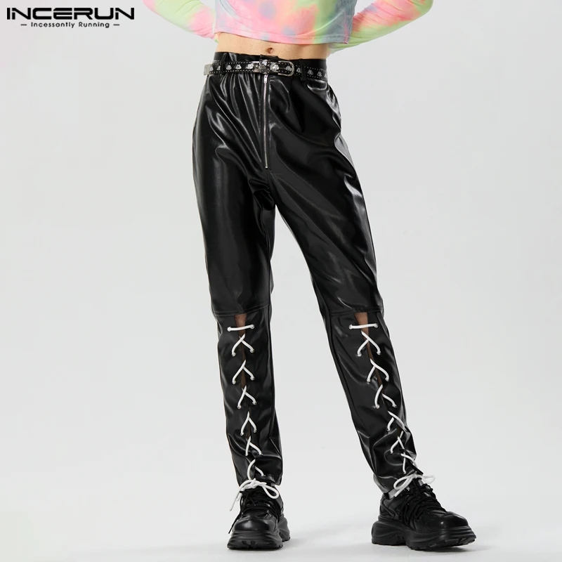 Description Picture 3 of itemINCERUN 2023 American Style New Men Pantalons Drawstring Design Casual Trousers Streetwear All-match PU Leather Long Pants S-5XL
