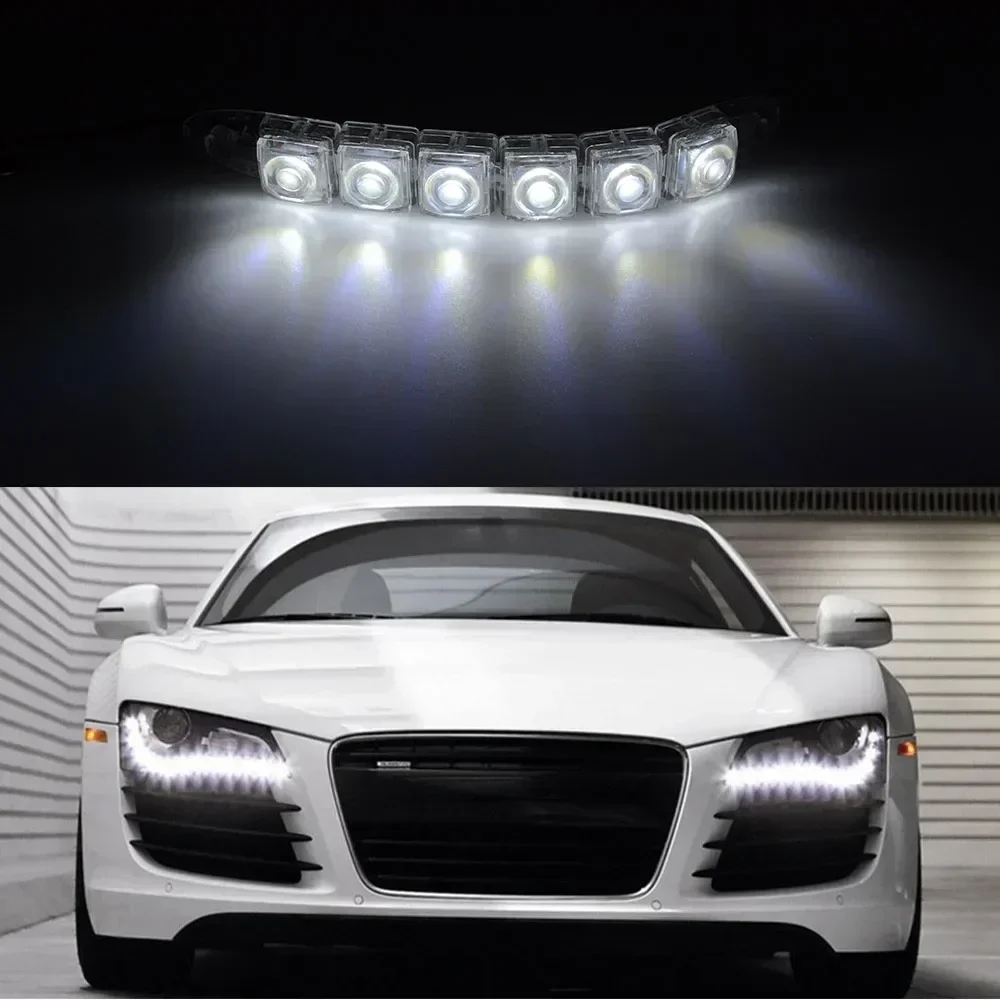 2Pcs Universal Car Led DRL Daytime Running Light Flexible 6SMD White Ice Blue Waterproof Driving Fog Bulb Styling DC 12V Tools