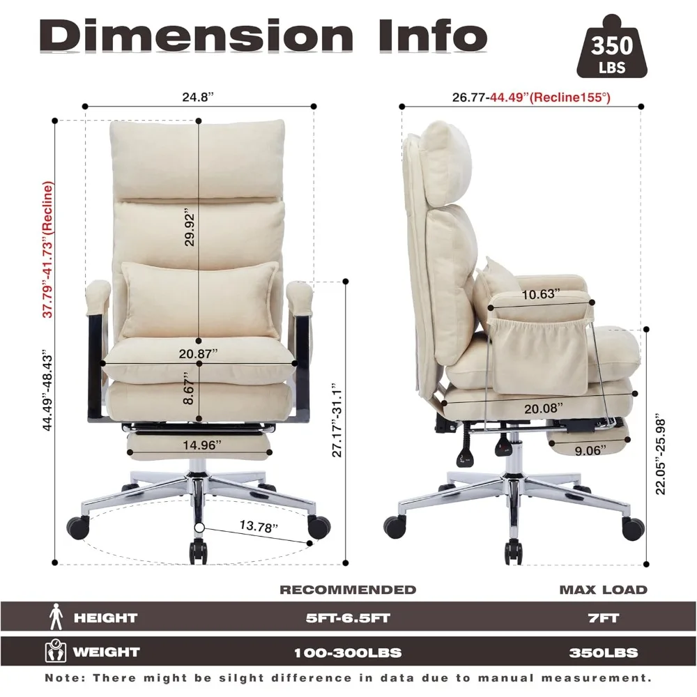 Large Tall Fabric Computer Chair, Comfortable Ergonomic Home Office Chair with Footrest, Cute Chenille Fabric High Back Recliner 2