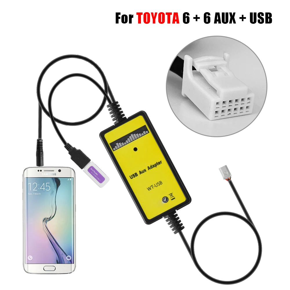 

CD Changer Adapter Car MP3 USB AUX Adapter Bluetooth Car Kit 6+6Pin With 3.5mm AUX In for TOYOTA LEXUS Corolla RAV4 Camry
