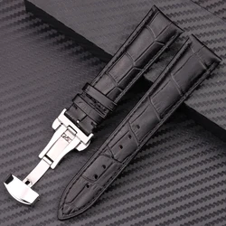 Luxurious Genuine Leather Watch Strap with Butterfly Clasp - Multiple Sizes Available - 22mm (Black)