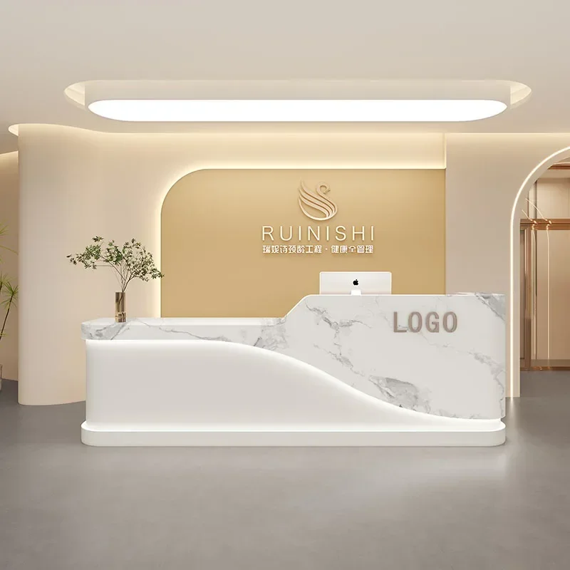 Supermarket Comptoir Caisse Bar Furniture，Shop Podium Reception Desk Cash Beauty Salon White Barbershop Simple Reception Desk