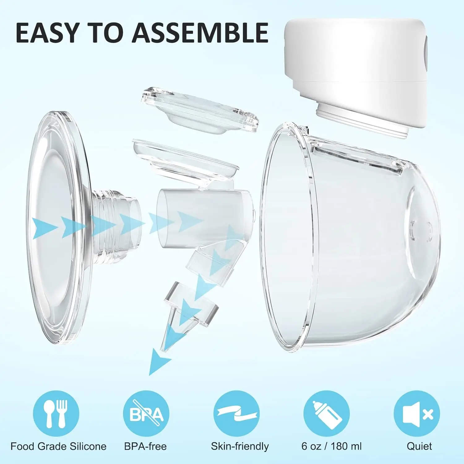 Wearable Portable Electric Breast Pump For Breastfeeding BPA-Free Low Noise Built-in Battery