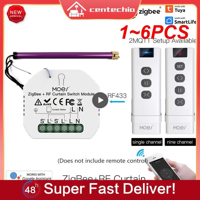 

1~6PCS Smart RF433 Switch Module for Motorized Roller Shutter Blinds Motor 2MQTT Smart Life APP Alexa