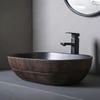 Ceramic Table Sink Bathroom Balcony Countertop Vessel Sink Oval Above Counter Wash Basin Lavatory Vanity Sink Brown Art Basin 5