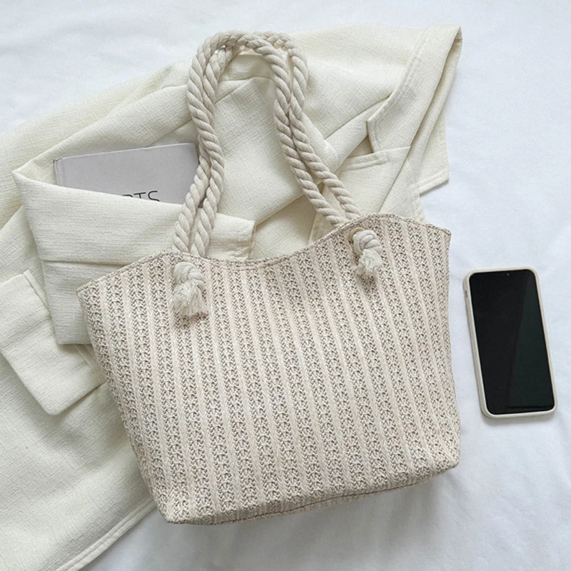 Luxury Design Women Raffia Straw Bag Large Capacity Knitted Tote Handbag Summer Beach Vacation Bohemian Shoulder Bag for Female