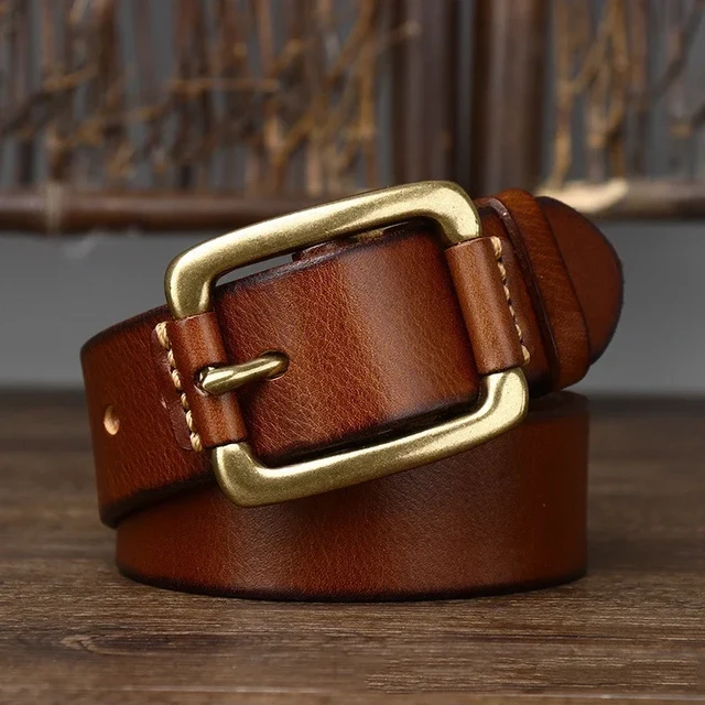 Cinturones de cuero genuino para hombre, correa de marca de 3,8 CM de cuero  de vaca puro, hebilla de latón para hombre, cinturones de vaquero Vintage de  lujo - AliExpress