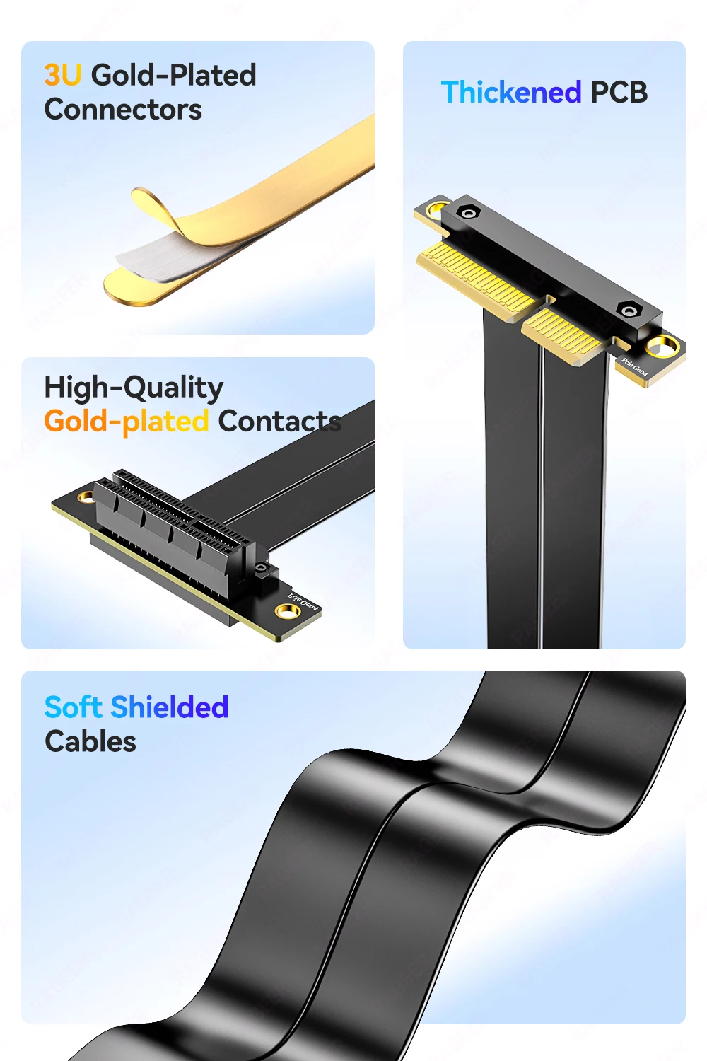 RAGEER PCIe 4.0 X4 Riser-Kabel Schnelle Übertragungsgeschwindigkeit Hohe Stabilität für Server-Chassis-Adapterkarten, etc. Riser 180-90/90-90 – Detail 6