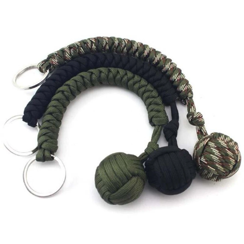 

Outdoor Self Defense Key Chain Emergency Survival Protecting Monkey Fist Steel Ball Bearing Parachute Lanyard Camping Paracord