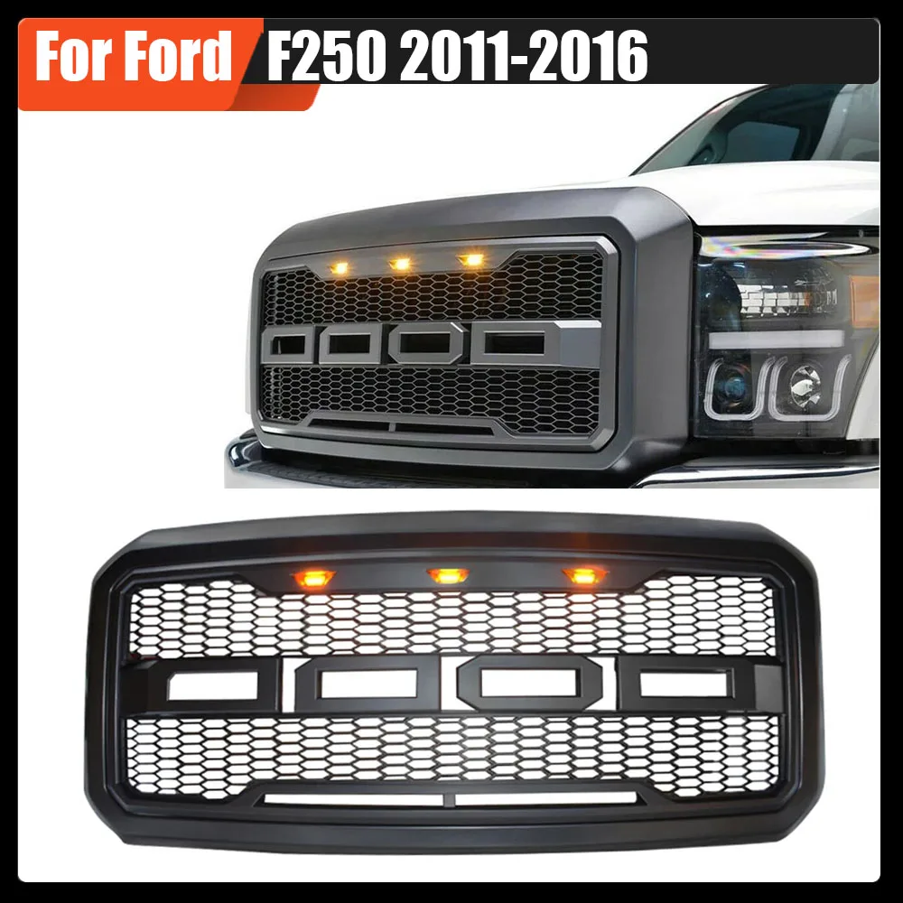 

Front Racing Grille Grill LED Bumper Mask Cover Trims High Quality ABS Raptor Style Front Hood Grills For Ford F250 2011-2016