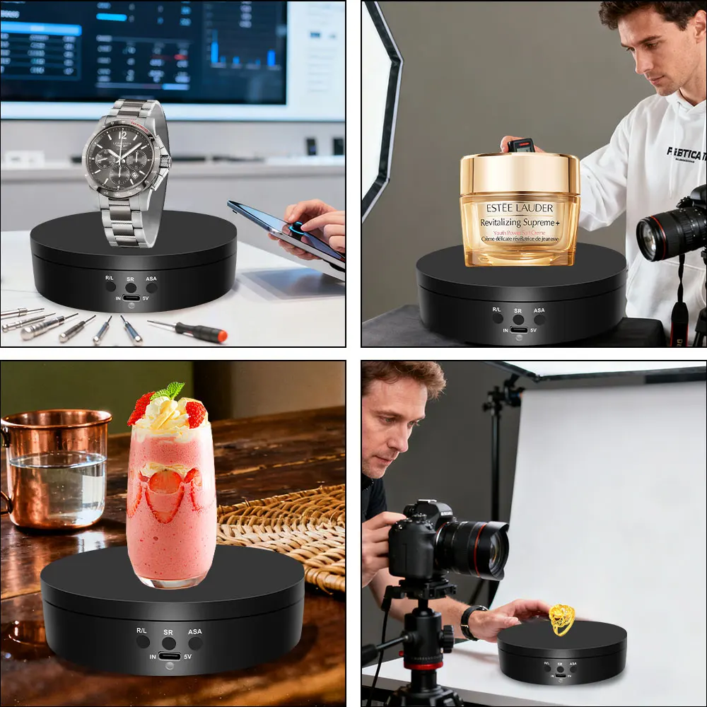 USB-Powered 360° Rotating Display Turntable with Adjustable Speed for Photography and Videography