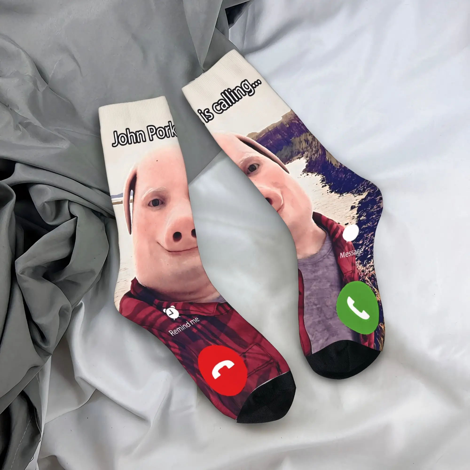 Chaussettes humour John Pork Calling - Téléphone gothique unisexe - Chaudes anti-dérapant cyclisme - Design original