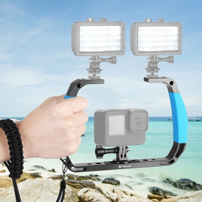

PULUZ Dual Silicone Handles Aluminium Alloy Underwater Diving Rig for GoPro, DJI OSMO Action, Insta360 and Other Action Cameras