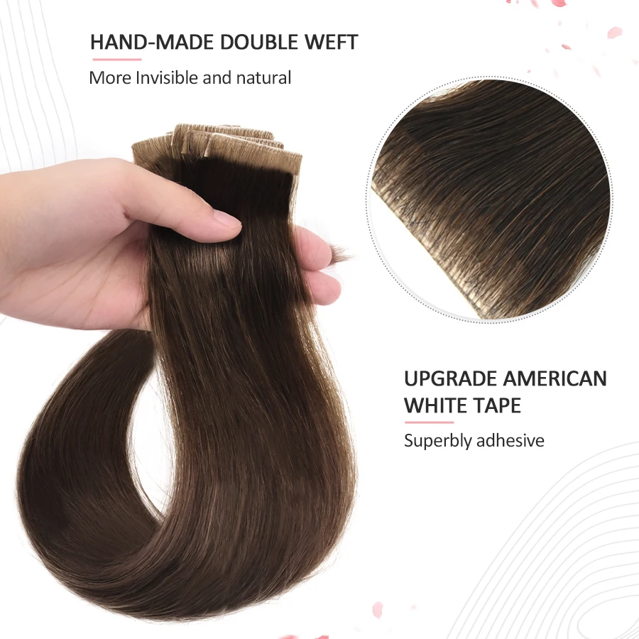 Vlasy Tape in Human Hair Extensions 12" 16" 20" 24" Tape Hair Extension Straight 8/16PCS PU Skin Invisible Adhesive
