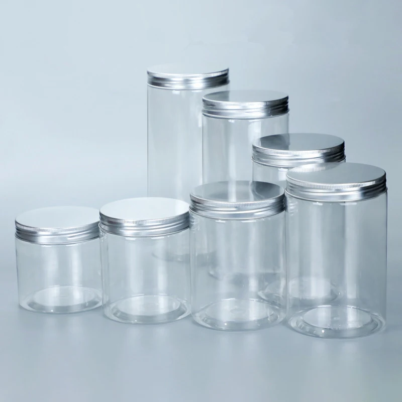 

30-250ml Aluminum Cap Marmalade Tin Pot Lip Balm Jar Oil Wax Transparent Plastic Empty Bottle Home Container Storage Bottles