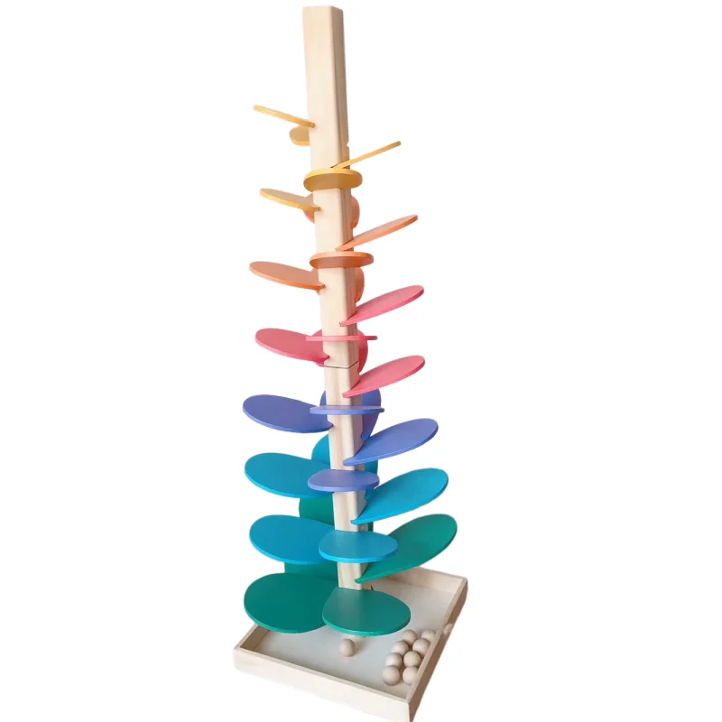 Wooden Rainbow Music Tree Collage Flower Petal Beads Track Children's Color Cognition Puzzle Wisdom Tree Fun Assembly Toys