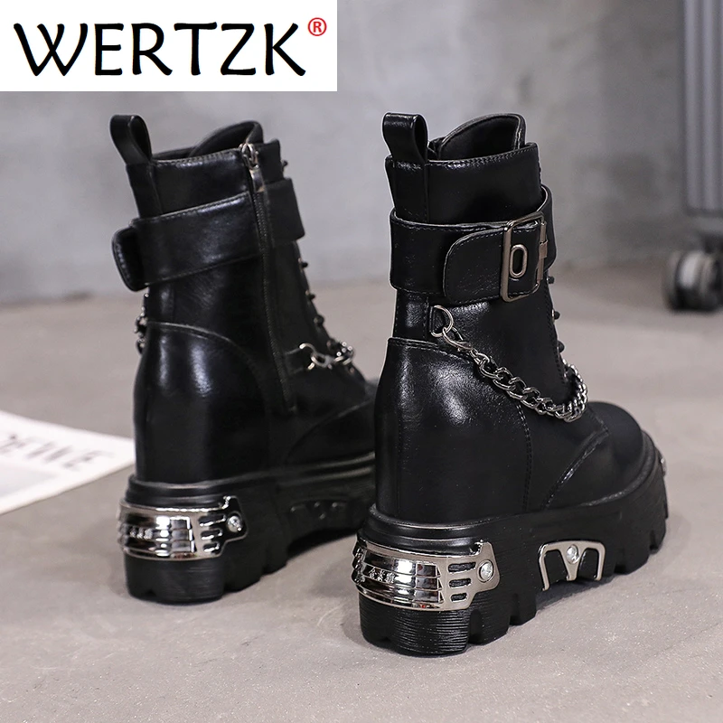 Women Leather Platform 2022 New Chain Ankle Boots Winter