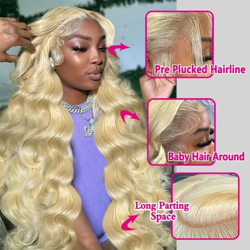 Body Wave 613 Blonde 13x4 Hd Lace Front Human Hair Wigs 220% Density Brazilian Pre Plucked Loose Body Wave 13x4 Lace Frontal Wig 5