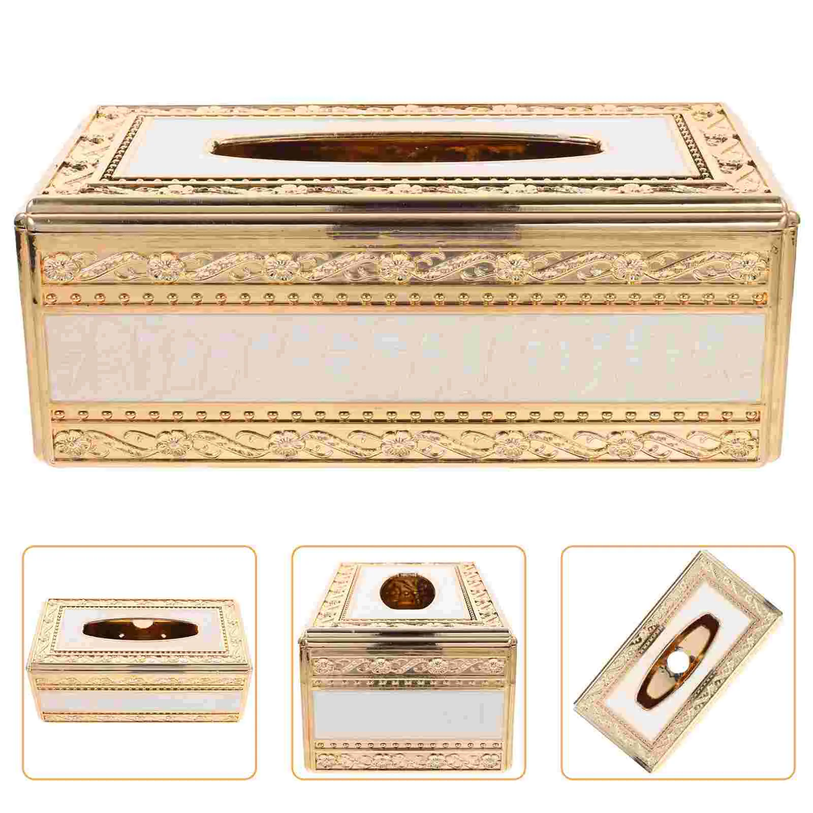 

Inlaid Gold Jade Tissue Box Case Paper Towels Acrylic Holder Tabletop Decor Restaurant Napkin Organizer for KTV Work Desk