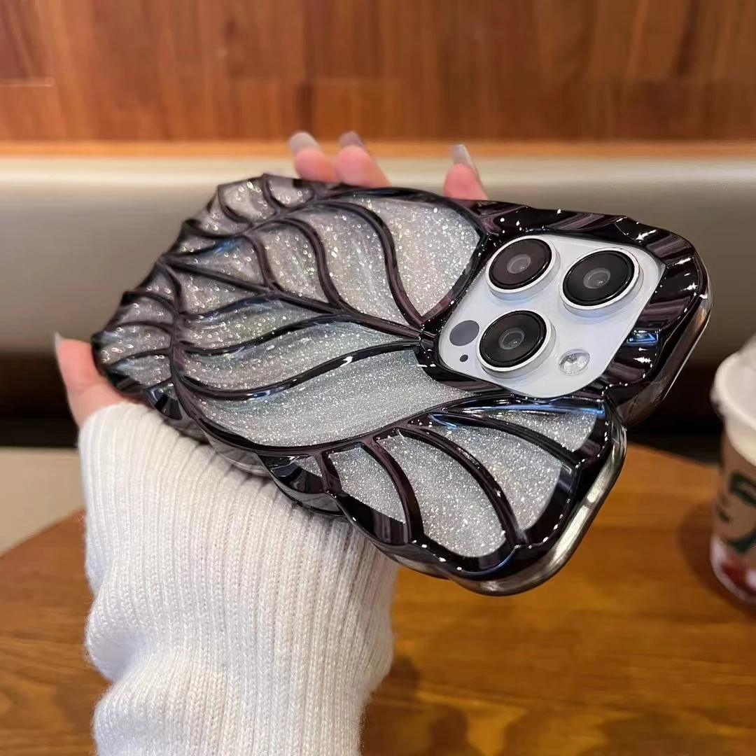 thumbnail image 1 of Funda de lujo con hojas galvanizadas para iPhone 15, 16 Pro Max, 15 Plus, 14 Pro, 13, 12, funda de silicona suave con purpurina y colores degradados deslumbrantes, 1 of 5