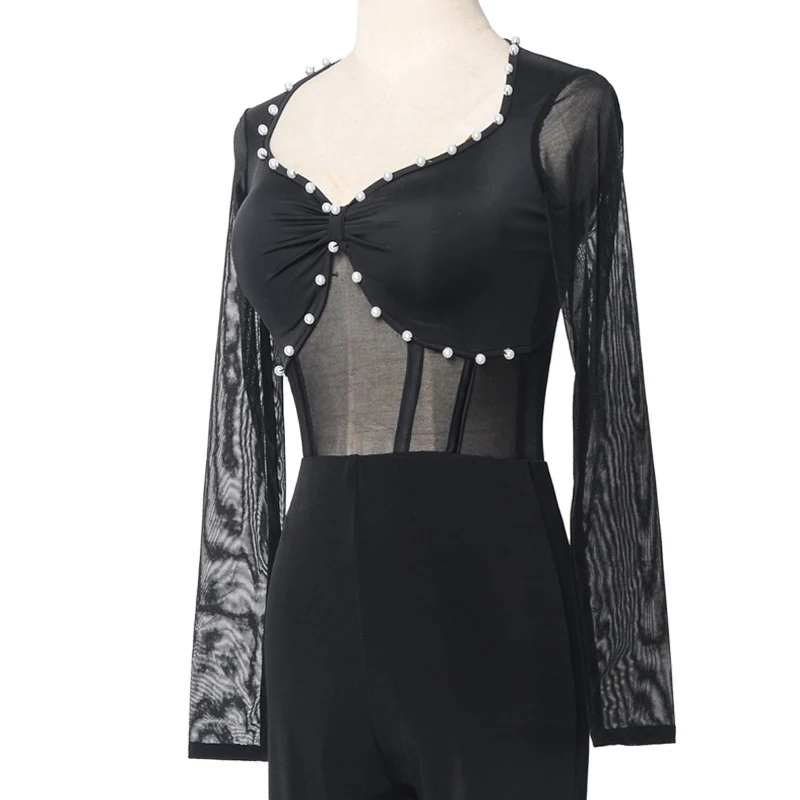 

Сетчатые топы для бальных танцев, Женский сценический костюм на заказ, одежда для латиноамериканских тренировок, костюм самбы, современная танцевальная одежда, боди для танго JL4192