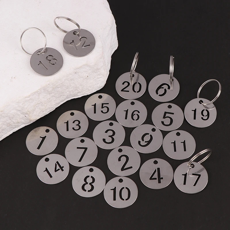 Key Fob Ring Label 20 Pcs Stainless Steel Number Plate Key Label Tags Chain Labels Round Rings Suitcase Identifiers Hanging Keys Numbered