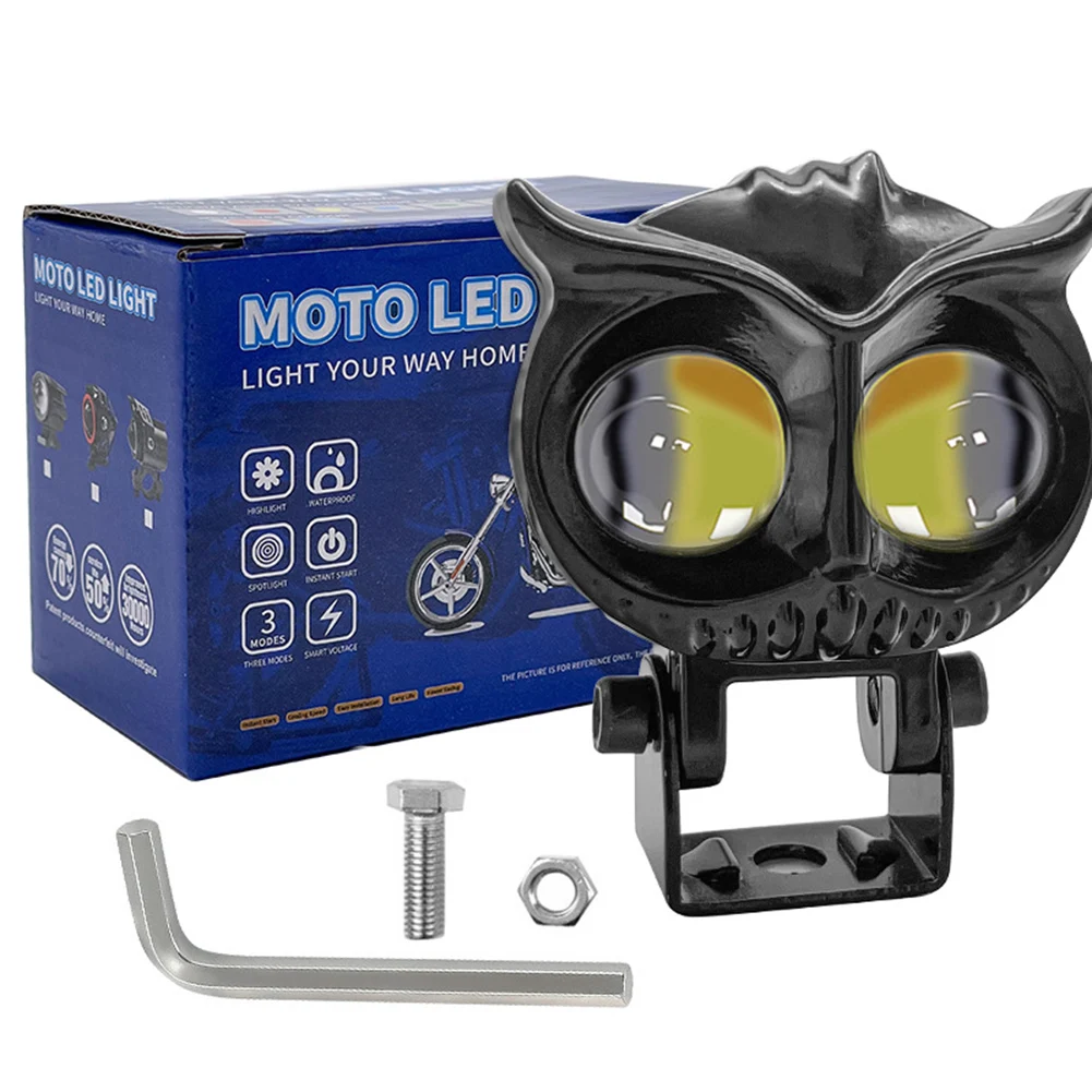 

15W Motorcycle Fog LED Owl Shape Headlight 12-80V Auxiliary Spotlight Waterproof 3 Wires Connection For EBike Car