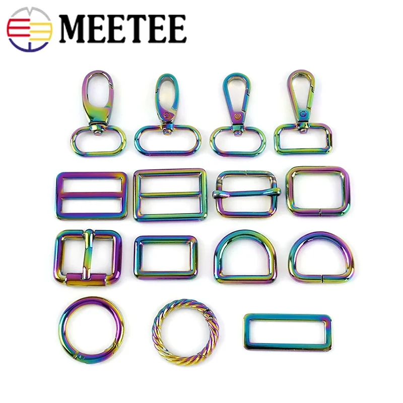 5Pcs Rainbow Metal Buckles 2038mm O D Ring Adjustable bing Hook