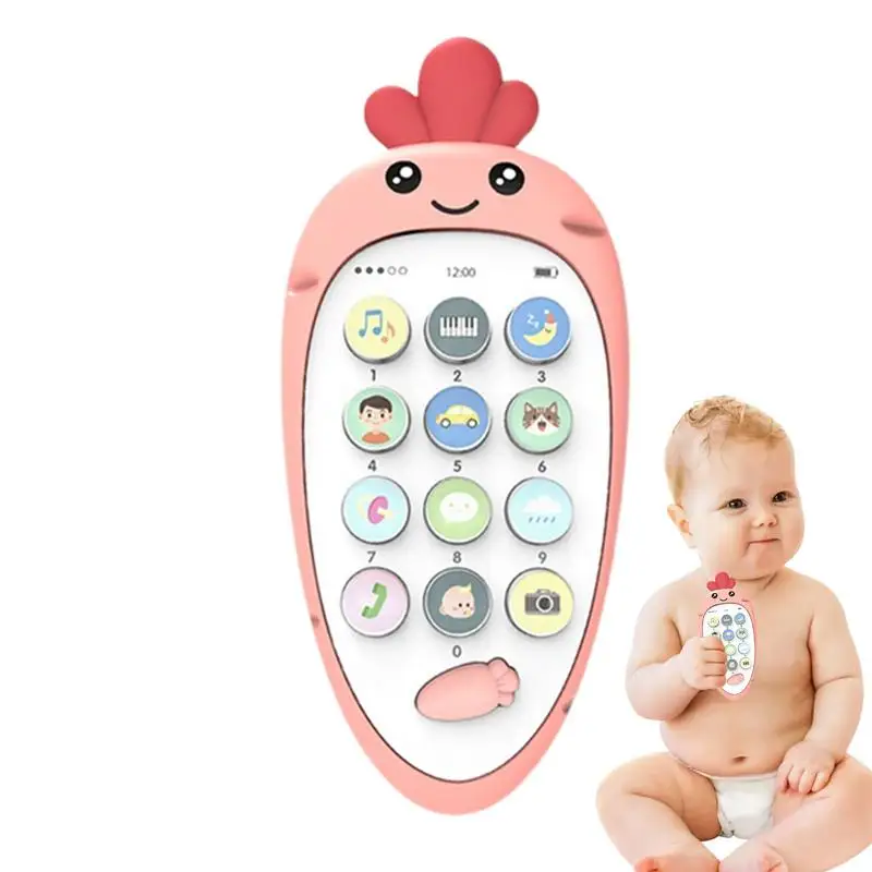 

Toddler Phone Teething Toy Phone Musical Toy For Toddler Educational Smartphone Toy Interactive Bilingual Carrot Teething Toys