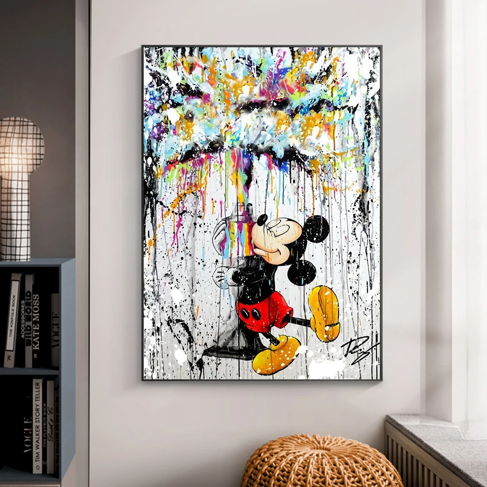 

Disney Anime Poster Street Graffiti Art Painting Pop Art Canvas Print Wall Art Mickey Mouse with Colors Balloon Picture Kid Room