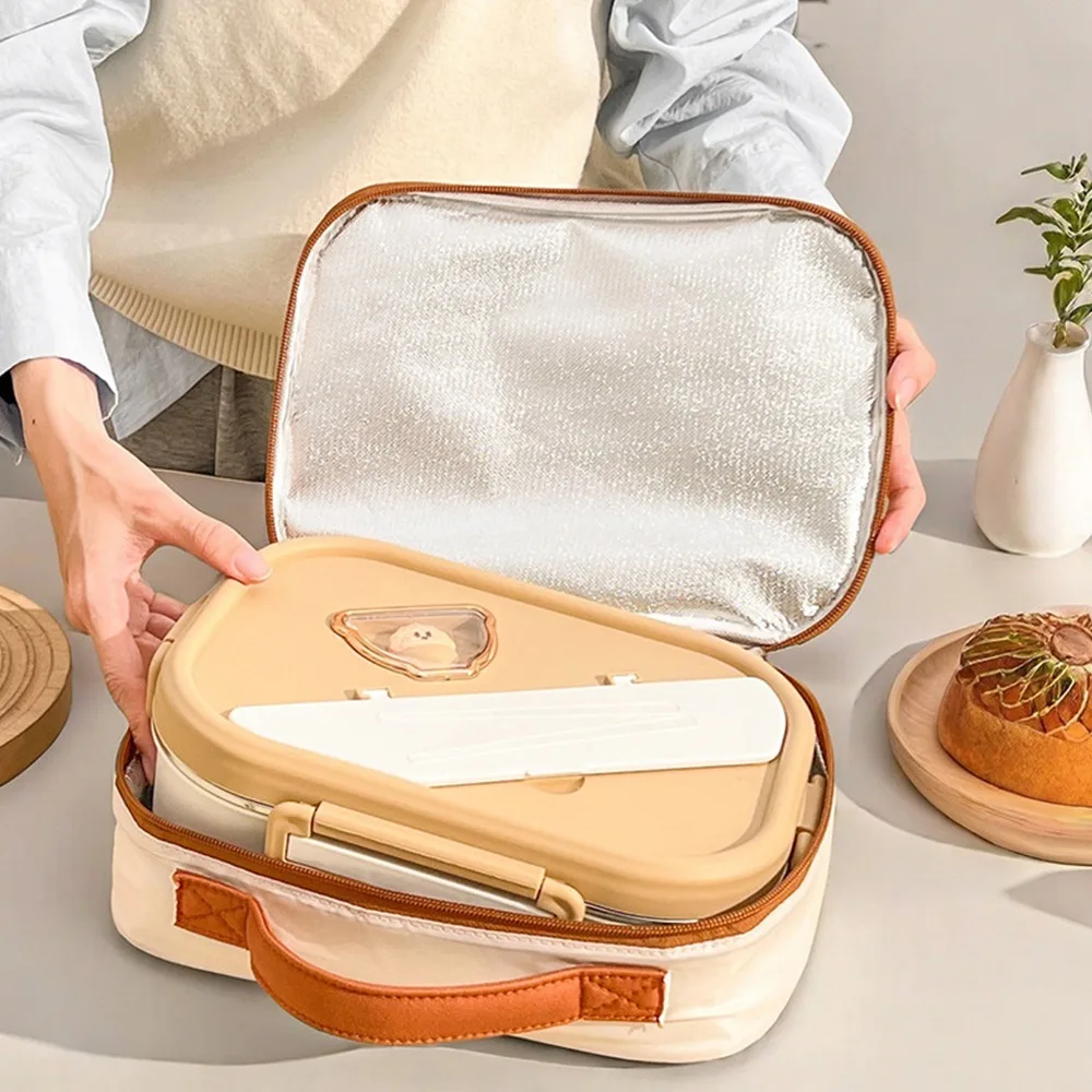 Niedliche tragbare isolierte Lunchtasche, große Kapazität, niedlicher Bär, Thermo-Lebensmittelbehälter, wasserdichte Kühltasche für Studenten und Erwachsene – Detail 6