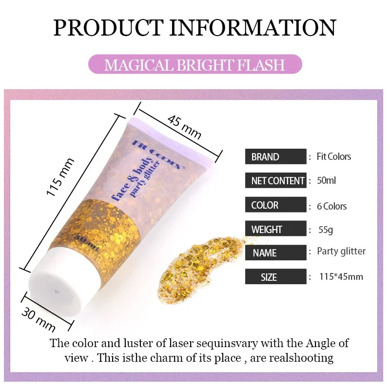 Eye Sequins Gel Mermaid Scale Face Body Lip Sequins Glitter Powder Eye Shadow Bright Polarized Dance Nail Decoration Makeup 50ML 3