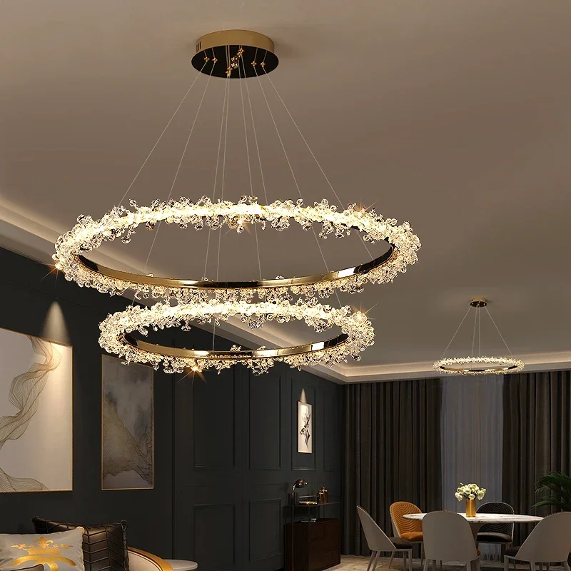 Nordic Luxury Led Crystal Ring Chandeliers for Living Dining Room Modern Minimalism Crystal Pendant Light Hanging Chandelier 5