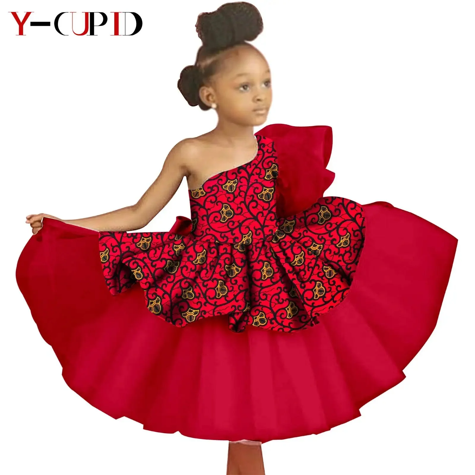 African Clothes for Kids High Quality Customized Ankara Print Voile Dresses Party Wedding Bazin Riche Children Outfits YS1940018