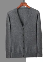 Spring Autumn Men V-neck Cardigan 100% Mink Cashmere Sweater Smart Casual Solid Comfort Cashmere Knitwear Korean Popular Clothes 2