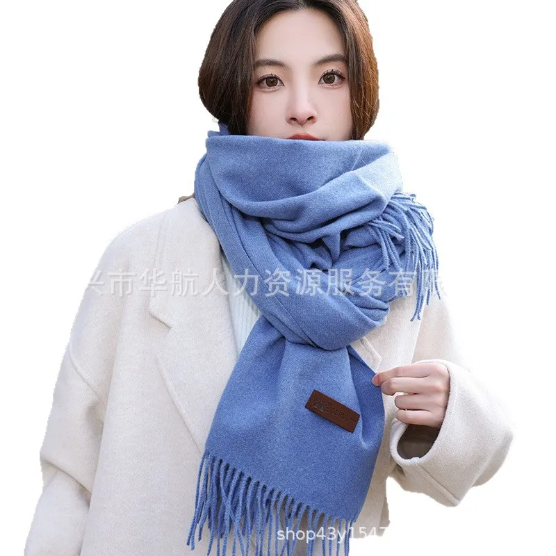 Gorunshi Thickened Long Pure Color Women's Scarf Winter Warm Tassel Shawl Two-in-One Autumn Winter Fashion Accessories - Image 5