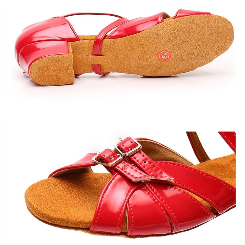 Child Dance Shoes For Girls Women Leather Satin Ballroom Latin Shoes Ladies Kids Modern Tango Dance Shoes Salsa Sandals Low Heel 6