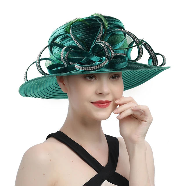 Multicolor Satin Cloth Rhinestone Church Hat Elegant