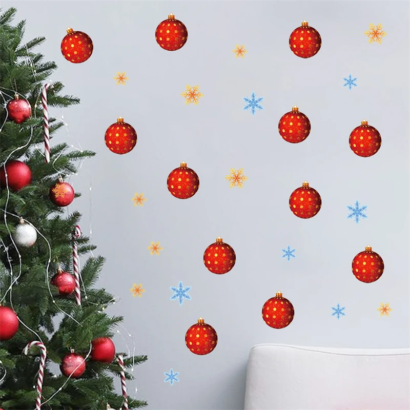 Description Picture 6 of itemChristmas Colored Balls Wall Stickers Snowflake Garland Shop Window Door Decals Party New Year Home Decoration Wallpaper Murals