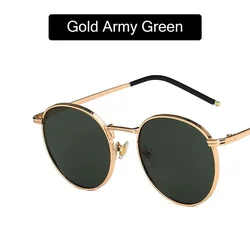 Unisex Round Metal Frame Sunglasses with UV400 Protection (A - Gold Army Green)
