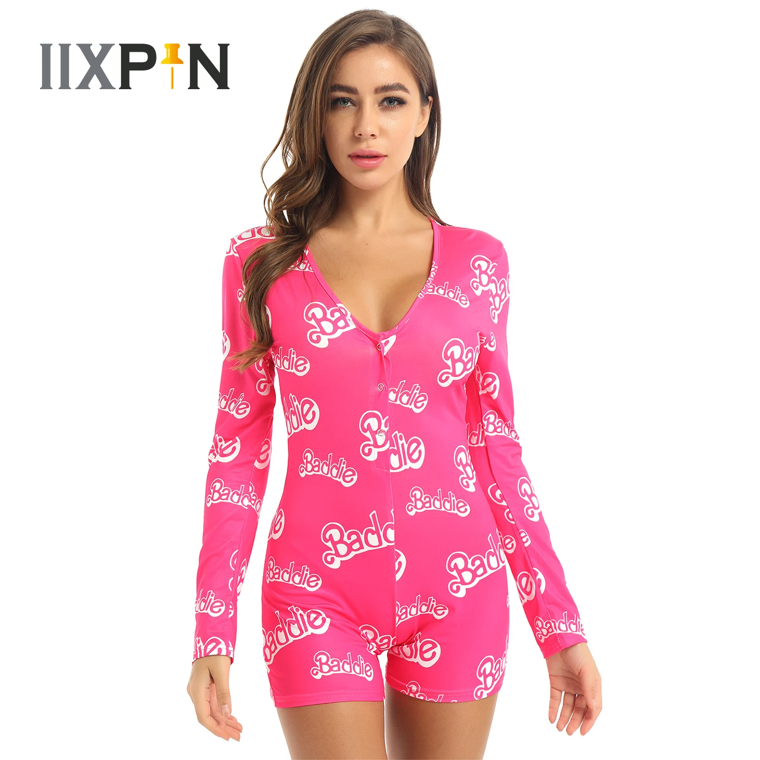 WomenBodyconBodysuitYesDaddyLetterLeopardPrintedSleepwear