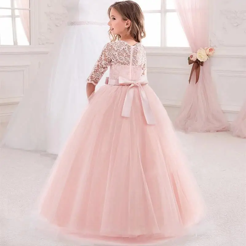 Elegant White Bridesmaid Girl Party Wedding Lace Dress Kids Dresses for Girls Children Costumes Princess Vestidos 6 10 12 Years