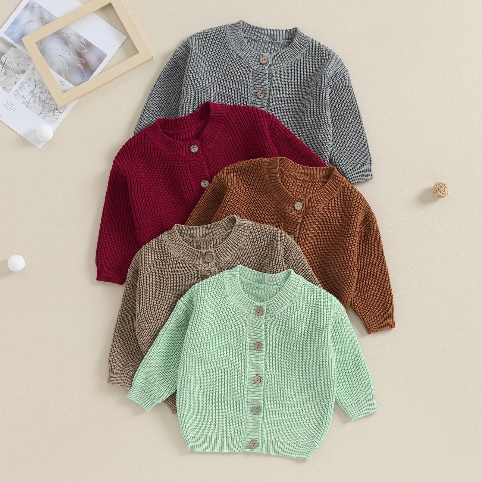 FOCUSNORM 0-24M Autumn Winter Baby Girls Boys Knit Sweater Cardigan Long Sleeve Solid Color Button Up Knitwear