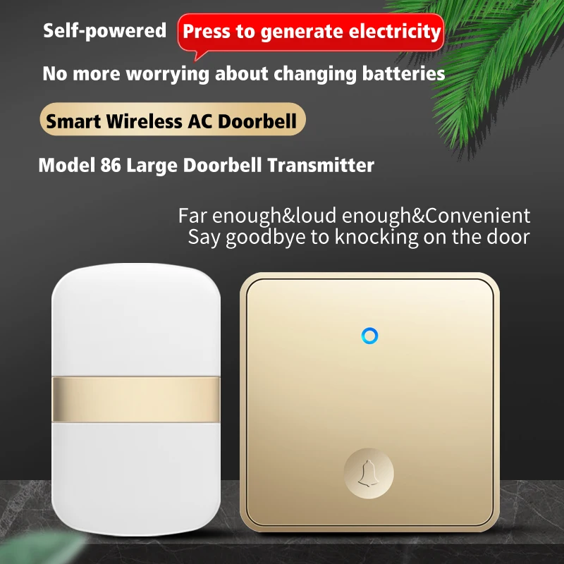CACAZI self-powered bezdrátový doorbell stanovuje pro chytrá domácí vodotěsný ne baterie knoflík akumulátorové 60 chime 0-110DB nám EU británii zátka