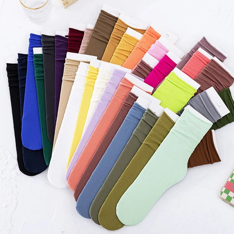 

Summer Pile Up Socks Thin Solid Color Women's Socks Ice Socks Spring Autumn Mid Tube Breathable Deodorizing Candy Colored Calf