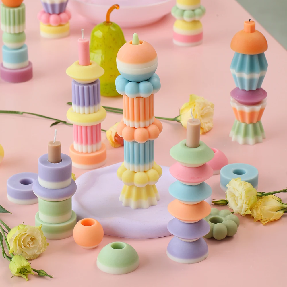 Nicole Building Block Silicone Candle Mold Candle Making Kit Handmade Stackable Candles Mould Dining Table Decorative