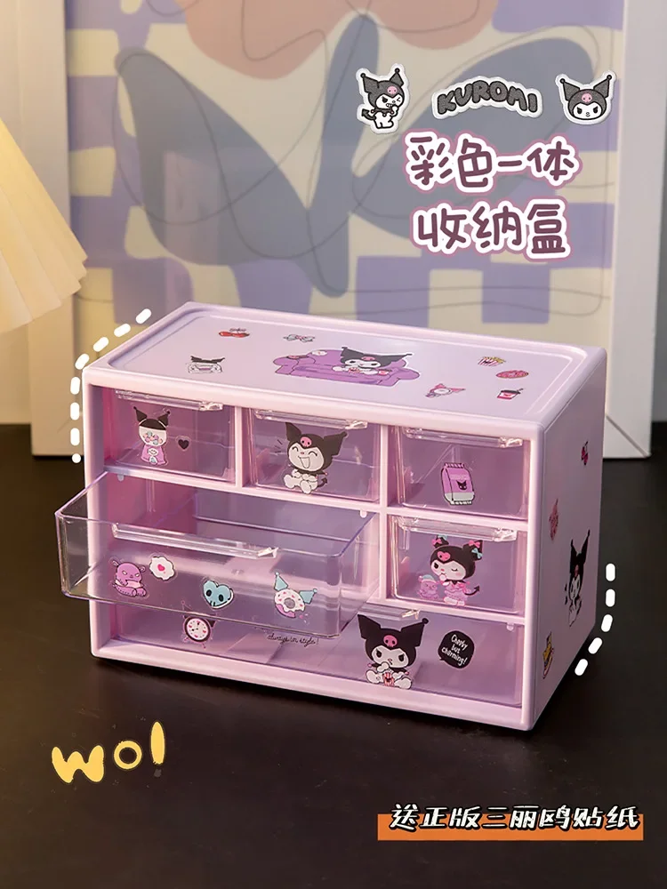 Desktop Storage Box MINISO Sanrio Storage Box Desktop Drawer-type Transparent Organizing Box Desk Pen Holder Send Kuromi Melody Cinnamoroll Stickers