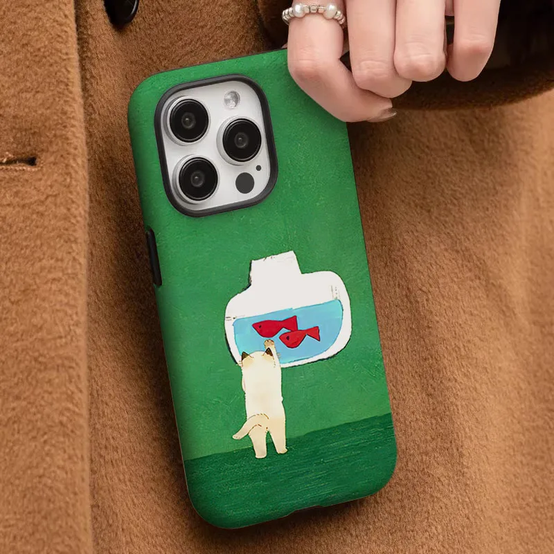 Cartoon Cat Protective Phone Case with 2-in-1 Film Shell