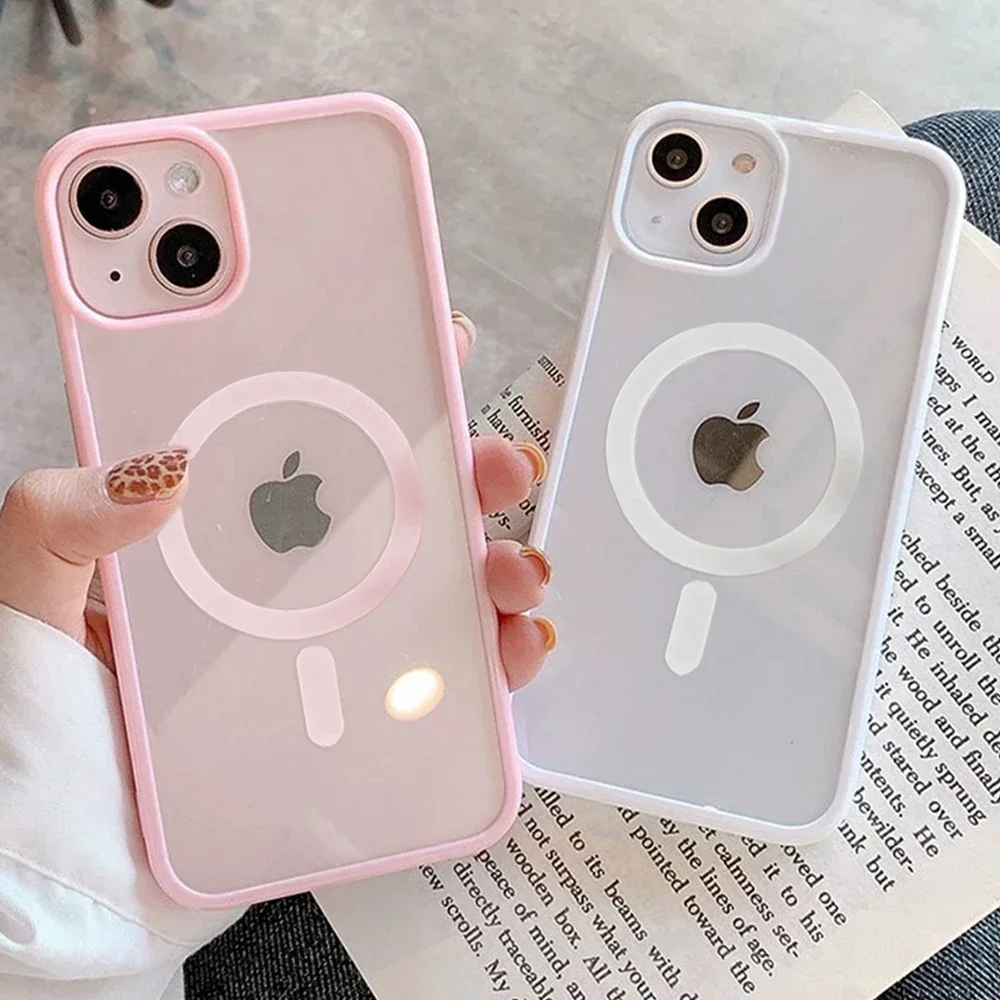 Fashion Acrylic Clear Magnetic Phone Case for iPhone 15 14 Plus 13 12 11 Pro Max Shockproof For Magsafe Wireless Charge Cover